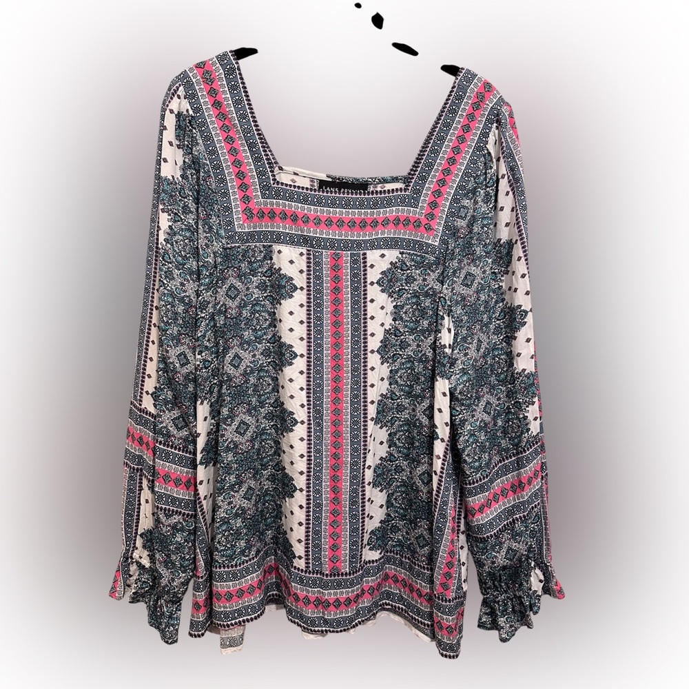 Lane Bryant Pink & Teal Bohemian Square Neck Tunic